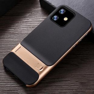 For iPhone 11 Plaid Texture Non-slip TPU + PC Case with Holder(Gold)