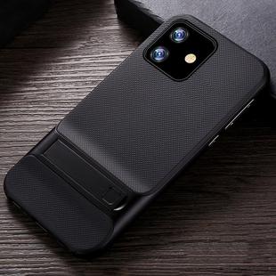 For iPhone 11 Plaid Texture Non-slip TPU + PC Case with Holder(Black)