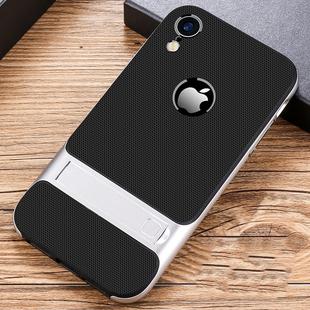 For iPhone XR Plaid Texture Non-slip TPU + PC Case with Holder(Space Silver)