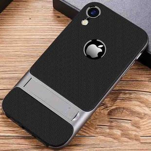 For iPhone XR Plaid Texture Non-slip TPU + PC Case with Holder(Space Gray)