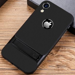 For iPhone XR Plaid Texture Non-slip TPU + PC Case with Holder(Black)