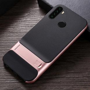 For Xiaomi Redmi Note 8 Plaid Texture Non-slip TPU + PC Case with Holder(Rose Gold)