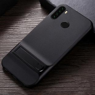 For Xiaomi Redmi Note 8 Plaid Texture Non-slip TPU + PC Case with Holder(Black)