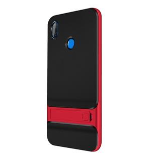 For Xiaomi Redmi Note 6 Pro Plaid Texture Non-slip TPU + PC Case with Holder(Red)