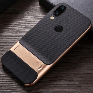 For Xiaomi Redmi Note 7 Plaid Texture Non-slip TPU + PC Case with Holder(Gold)