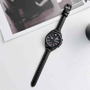 20mm Sewing Plain Weave Small Waist Leather Watch Band(Black)