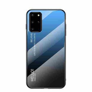 For Samsung Galaxy S20+ Gradient Color Painted TPU Edge Glass Case(Gradient Blue Black)