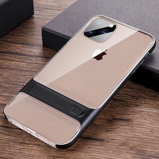 For iPhone 11 Pro Crystal Shockproof TPU + PC Case with Holder(Dark Black)