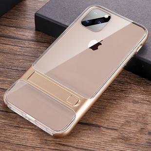 For iPhone 11 Pro Crystal Shockproof TPU + PC Case with Holder(Gold)