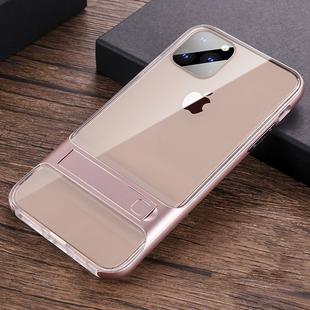 For iPhone 11 Pro Max Crystal Shockproof TPU + PC Case with Holder(Rose Gold)