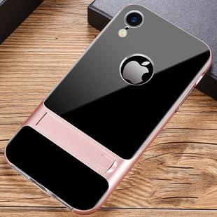 For iPhone XR Crystal Shockproof TPU + PC Case with Holder(Rose Gold)