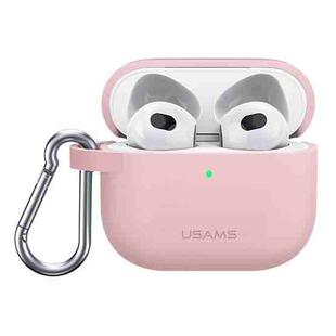 USAMS US-BH741 Solid Color Silicone Earphone Protective Case with Carabiner For AirPods 3(Pink)