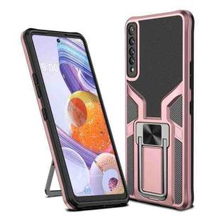 For LG Stylo 7 Armor 2 in 1 PC + TPU Magnetic Shockproof Case with Foldable Holder(Rose Gold)