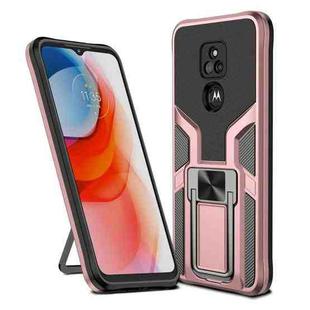 For Motorola Moto G Play 2021 Armor 2 in 1 PC + TPU Magnetic Shockproof Case with Foldable Holder(Rose Gold)