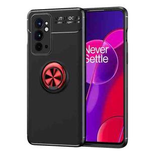 For OnePlus 9RT 5G Metal Ring Holder 360 Degree Rotating TPU Phone Case(Black+Red)