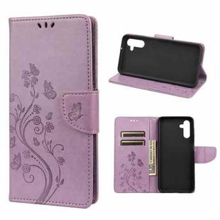 For Samsung Galaxy A13 5G Butterfly Flower Pattern Horizontal Flip Leather Phone Case with Card Slot & Holder(Light Purple)