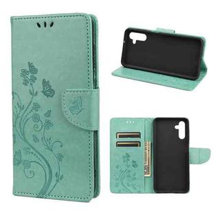 For Samsung Galaxy A13 5G Butterfly Flower Pattern Horizontal Flip Leather Phone Case with Card Slot & Holder(Green)