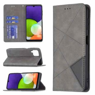For Samsung Galaxy A22 4G Rhombus Texture Horizontal Flip Magnetic Leather Phone Case with Holder & Card Slots(Grey)