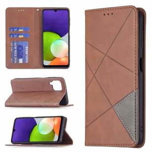 For Samsung Galaxy A22 4G Rhombus Texture Horizontal Flip Magnetic Leather Phone Case with Holder & Card Slots(Brown)