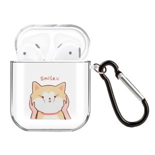 For AirPods 1 / 2 High Transparent TPU Colorful Painting Earphone Protective Case with Hook(Knead Face Shiba Inu)