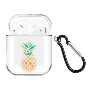 For AirPods 1 / 2 High Transparent TPU Colorful Painting Earphone Protective Case with Hook(Pineapple)