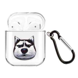 For AirPods 1 / 2 High Transparent TPU Colorful Painting Earphone Protective Case with Hook(Husky)