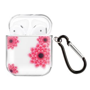 For AirPods 1 / 2 High Transparent TPU Colorful Painting Earphone Protective Case with Hook(Red Flowers)