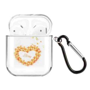 For AirPods 1 / 2 High Transparent TPU Colorful Painting Earphone Protective Case with Hook(Love-heart Shape Wreath)