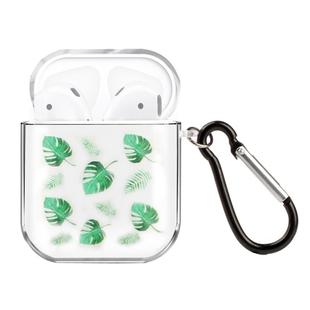 For AirPods 1 / 2 High Transparent TPU Colorful Painting Earphone Protective Case with Hook(Green Leaf)