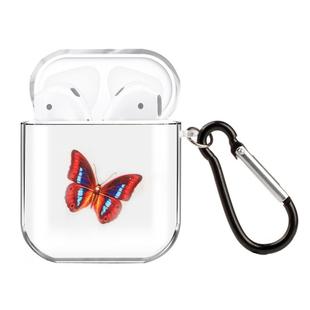 For AirPods 1 / 2 High Transparent TPU Colorful Painting Earphone Protective Case with Hook(Butterfly)