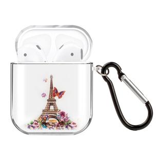 For AirPods 1 / 2 High Transparent TPU Colorful Painting Earphone Protective Case with Hook(Iron Tower)