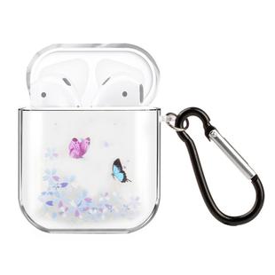 For AirPods 1 / 2 High Transparent TPU Colorful Painting Earphone Protective Case with Hook(Butterflies in Love with Flowers)