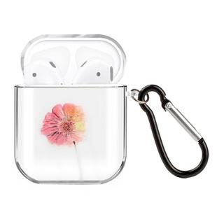 For AirPods 1 / 2 High Transparent TPU Colorful Painting Earphone Protective Case with Hook(Flowers)