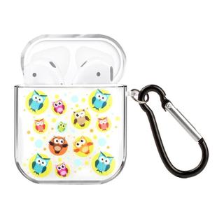 For AirPods 1 / 2 High Transparent TPU Colorful Painting Earphone Protective Case with Hook(Multiple Owls)