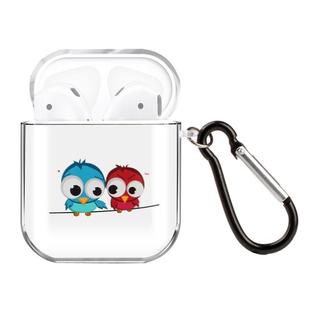For AirPods 1 / 2 High Transparent TPU Colorful Painting Earphone Protective Case with Hook(Two owls)