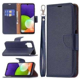 For Samsung Galaxy A22 4G Litchi Texture Pure Color Horizontal Flip Leather Phone Case with Holder & Card Slots & Wallet & Lanyard(Dark Blue)