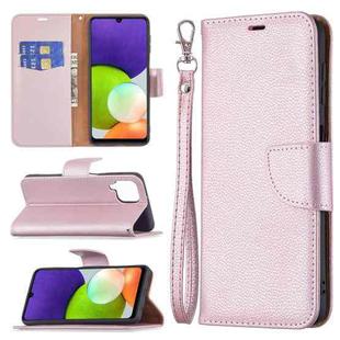 For Samsung Galaxy A22 4G Litchi Texture Pure Color Horizontal Flip Leather Phone Case with Holder & Card Slots & Wallet & Lanyard(Rose Gold)
