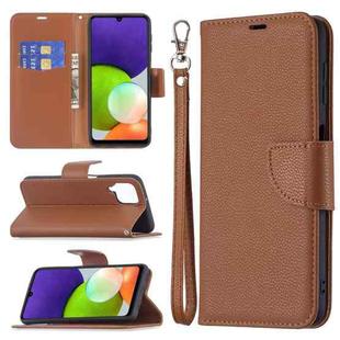 For Samsung Galaxy A22 4G Litchi Texture Pure Color Horizontal Flip Leather Phone Case with Holder & Card Slots & Wallet & Lanyard(Brown)