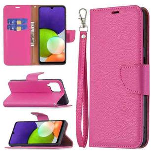 For Samsung Galaxy A22 4G Litchi Texture Pure Color Horizontal Flip Leather Phone Case with Holder & Card Slots & Wallet & Lanyard(Rose Red)