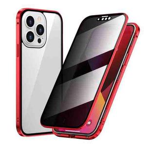 For iPhone 13 Pro Max Anti-peeping Magnetic Metal Frame Double-sided Tempered Glass Phone Case (Red)