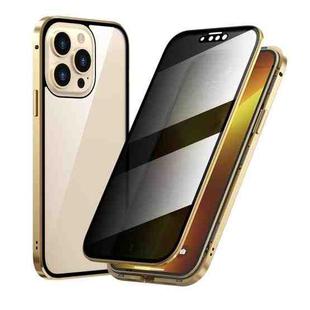 For iPhone 13 Pro Max Anti-peeping Magnetic Metal Frame Double-sided Tempered Glass Phone Case (Gold)