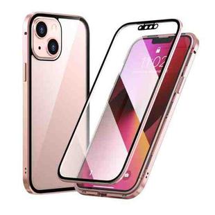 For iPhone 13 mini HD Magnetic Metal Frame Double-sided Tempered Glass Phone Case (Pink)