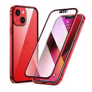 For iPhone 13 mini HD Magnetic Metal Frame Double-sided Tempered Glass Phone Case (Red)