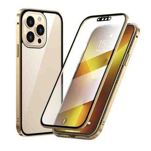 For iPhone 13 Pro HD Magnetic Metal Frame Double-sided Tempered Glass Phone Case (Gold)