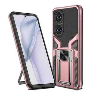 For Huawei P50 Armor 2 in 1 Magnetic Shockproof Phone Case with Foldable Holder(Rose Gold)