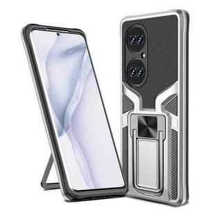 For Huawei P50 Pro Armor 2 in 1 Magnetic Shockproof Phone Case with Foldable Holder(Silver)