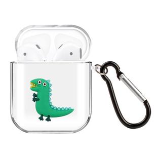 For AirPods 1 / 2 High Transparent TPU Silicone Patch Earphone Protective Case with Hook(Dinosaur)