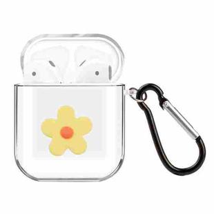 For AirPods 1 / 2 High Transparent TPU Silicone Patch Earphone Protective Case with Hook(Yellow Flower)