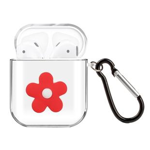 For AirPods 1 / 2 High Transparent TPU Silicone Patch Earphone Protective Case with Hook(Red Flower)