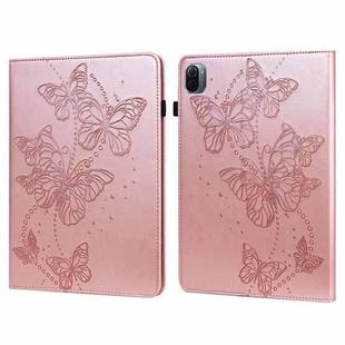 For Xiaomi Pad 5 / 5 Pro Embossed Butterfly Pattern Horizontal Flip Leather Tablet Case(Pink)